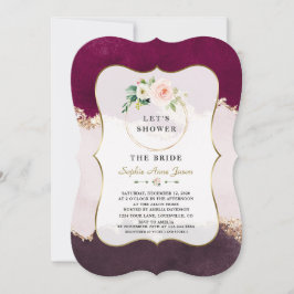 Invitación Royal Burgundy Pink Flowers Gold Bridal Shower