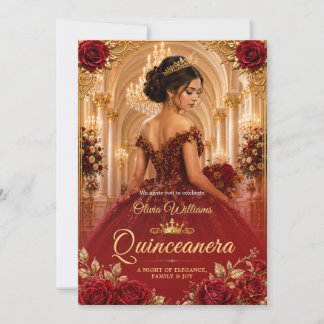 Invitación Royal Burgundy Quinceañera Cumpleaños Dulces 15