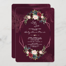 Invitación Royal Burgundy Rubor Floral Sip & See Baby Shower
