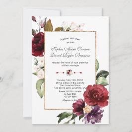 Invitación Royal Burgundy Rubor Flores Boda de oro