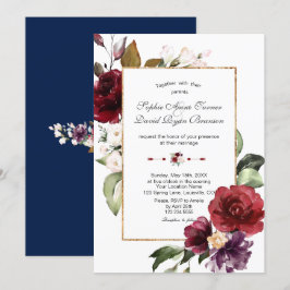 Invitación Royal Burgundy Rubor Flores Boda de oro