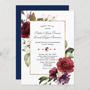 Invitación Royal Burgundy Rubor Flores Boda de oro