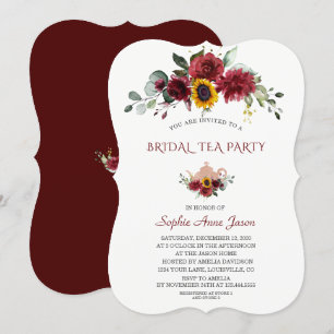Invitación Royal Burgundy Sunflower Bridal Tea Fiesta