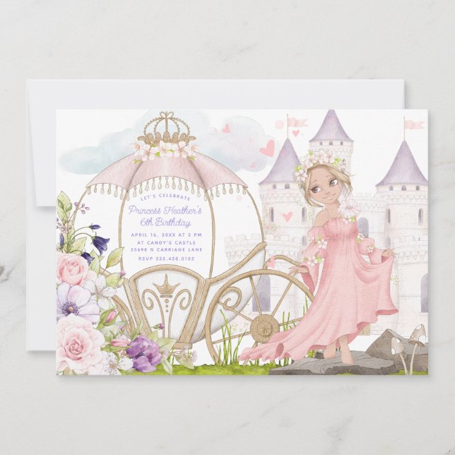 Invitación Royal Carriage | Cumpleaños de la princesa rubia (Anverso)