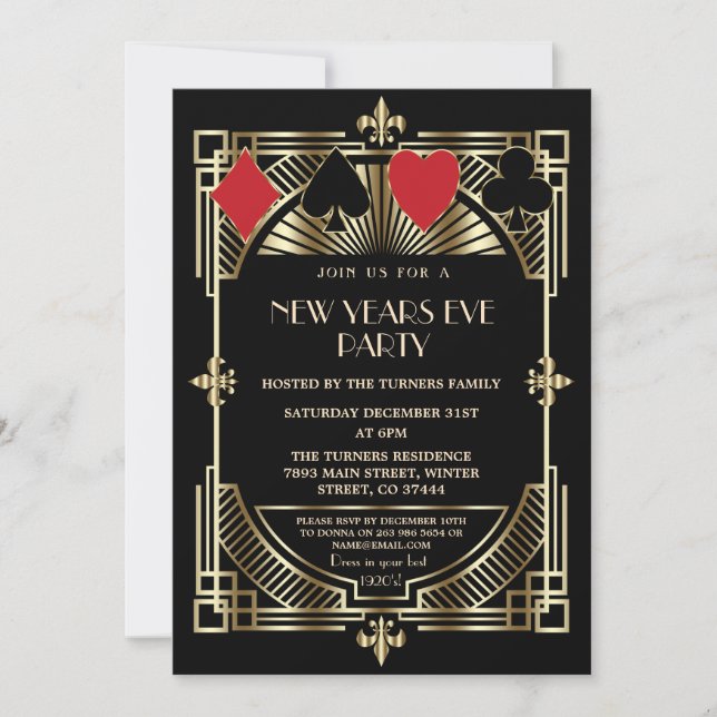 Invitación Royal Casino Las Vegas Gran Gatsby Nochevieja (Anverso)