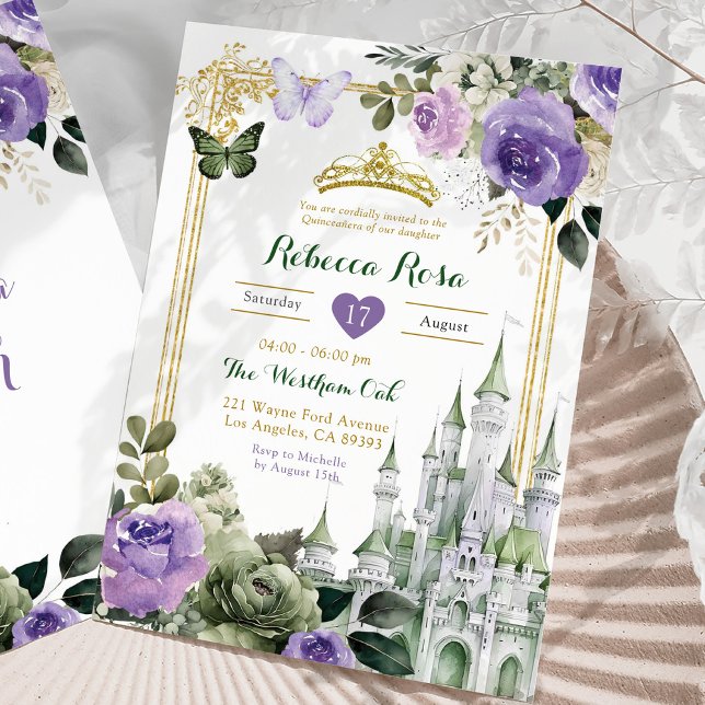 Invitación Royal Castle Lilac Purple Sage Green Quinceañera (Subido por el creador)