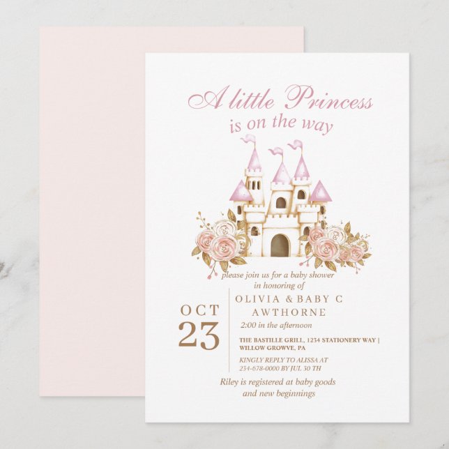 Invitación Royal Castle Princess Baby Shower (Anverso / Reverso)