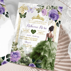 Invitación Royal Castle Purple Sage Green Princess 15 Años