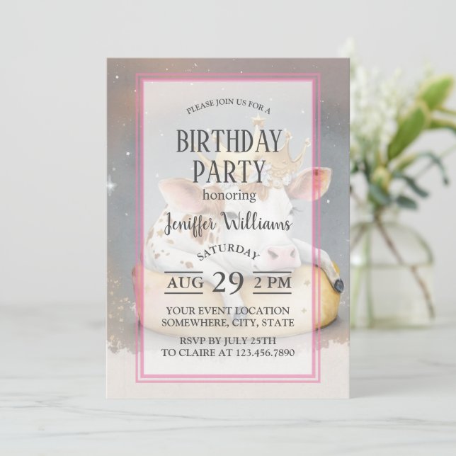 Invitación Royal Cow Dreaming on Cheese Throne                (Anverso de pie)