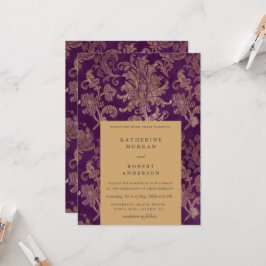 Invitación Royal Damask Gold Elegant Purple Boda