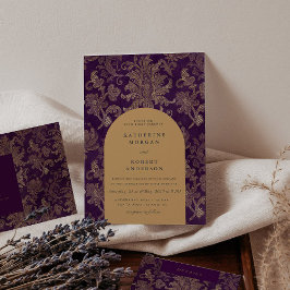 Invitación Royal Damask Gold Elegant Purple Boda