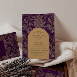 Invitación Royal Damask Gold Elegant Purple Boda