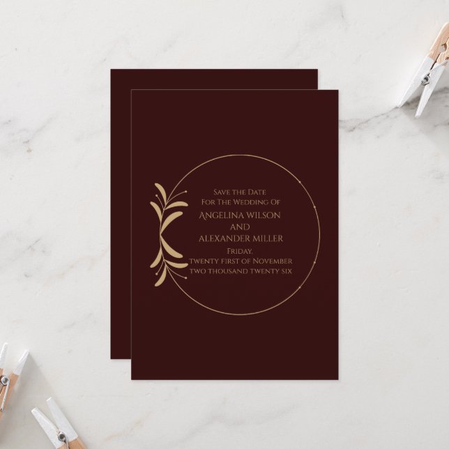 Invitación Royal Deep Burgundy Save the Date Card (Anverso/Reverso In Situ)