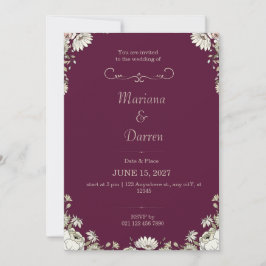Invitación Royal Deep Purple & White Floral Wedding Invite