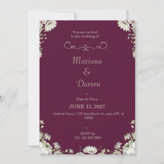 Invitación Royal Deep Purple & White Floral Wedding Invite