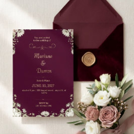 Invitación Royal Deep Purple & White Floral Wedding Invite