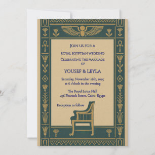 Invitación Royal Egyptian WingWingscarab y Throne Gold Boda