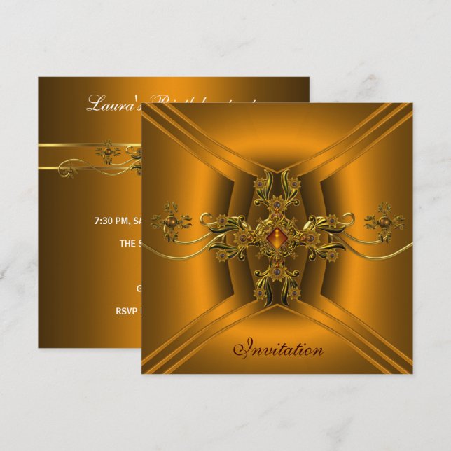 Invitación Royal Elegant Ornate Amber Gold Jewel Fiesta 2 (Anverso / Reverso)