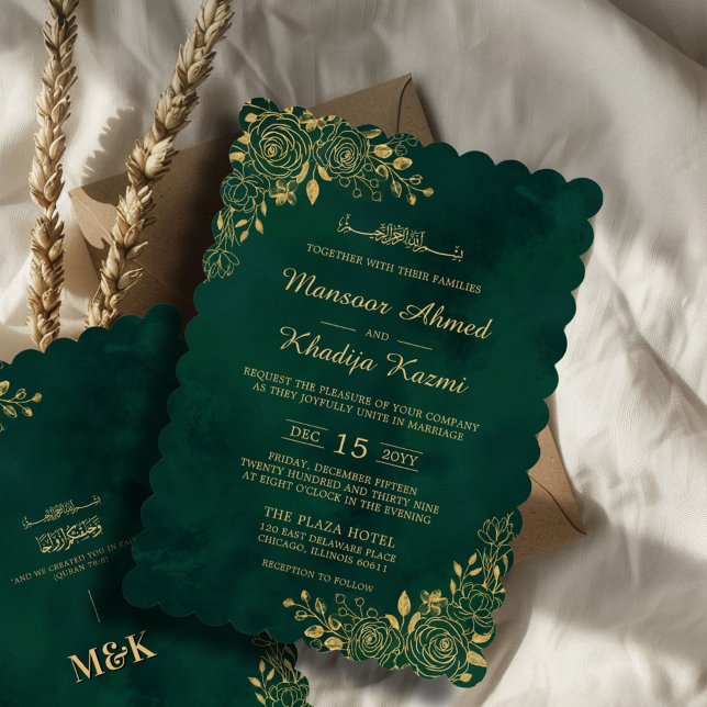 Invitación Royal Emerald Green Gold Floral Islamic Boda (Subido por el creador)