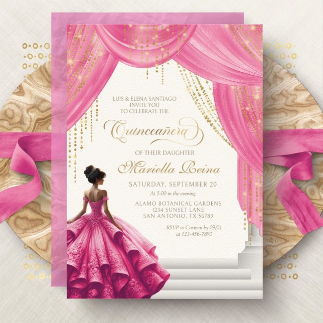 Invitación Royal Fairytale Hot Pink Quinceanera (Subido por el creador)