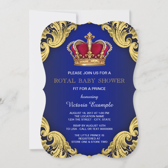 Invitación Royal Fancy Prince Baby Shower (Reverso)