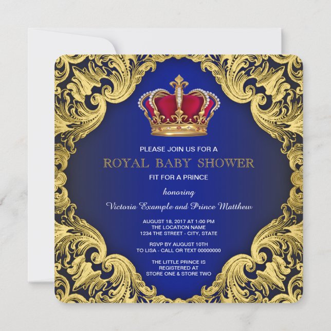 Invitación Royal Fancy Prince Baby Shower (Reverso)