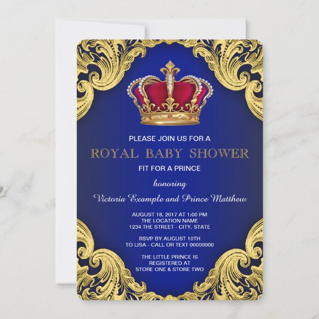 Invitación Royal Fancy Prince Baby Shower (Reverso)