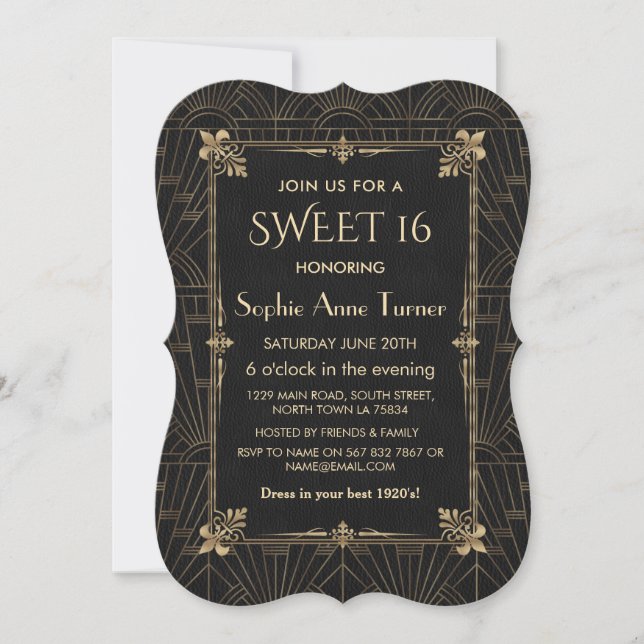 Invitación Royal Fleur-de-Lis Art Deco 1920 SWEET 16 (Anverso)