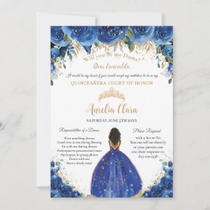 Invitación Royal Floral Dama Request Gold Quinceañera XV