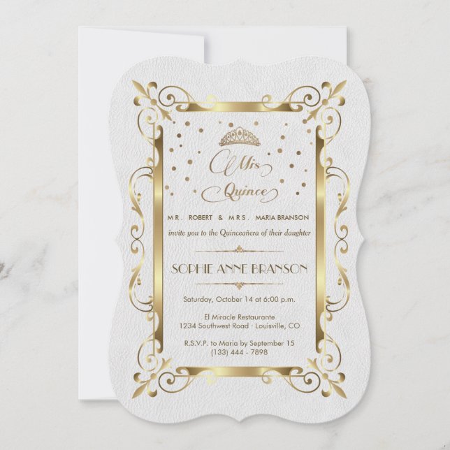 Invitación Royal Gold Art Deco Mis Quince Script Quinceañera (Anverso)