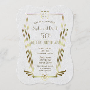 Invitación Royal Gold Art Deco Monograma de Bodas Aniversario