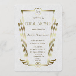 Invitación Royal Gold Art Deco Monograma ducha de novia blanc