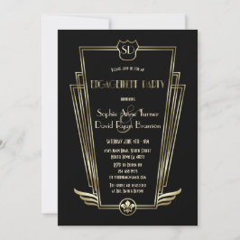 Invitación Royal Gold Art Deco Monograma Party
