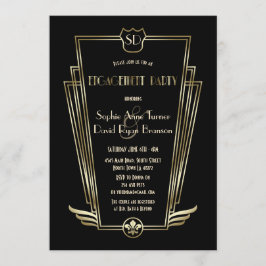 Invitación Royal Gold Art Deco Monograma Party