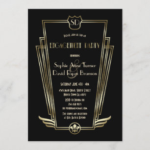 Invitación Royal Gold Art Deco Monograma Party