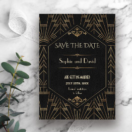 Invitación Royal Gold Black Great Gatsby 1920 Save The Date