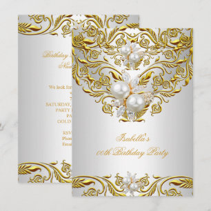 Invitación Royal Gold en Perla Blanca Elegante Fiesta de Cump