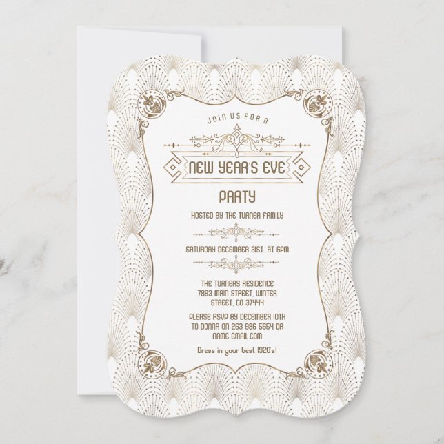 Invitación Royal Gold Fleur-de-lis Art Deco Fiesta de Año Nue (Anverso)