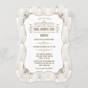 Invitación Royal Gold Fleur-de-lis Art Deco Fiesta de Año Nue