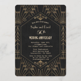 Invitación Royal Gold Negro Gatsby Bodas de Aniversario