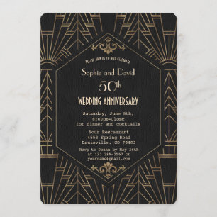 Invitación Royal Gold Negro Gran Gatsby  Boda Aniversario