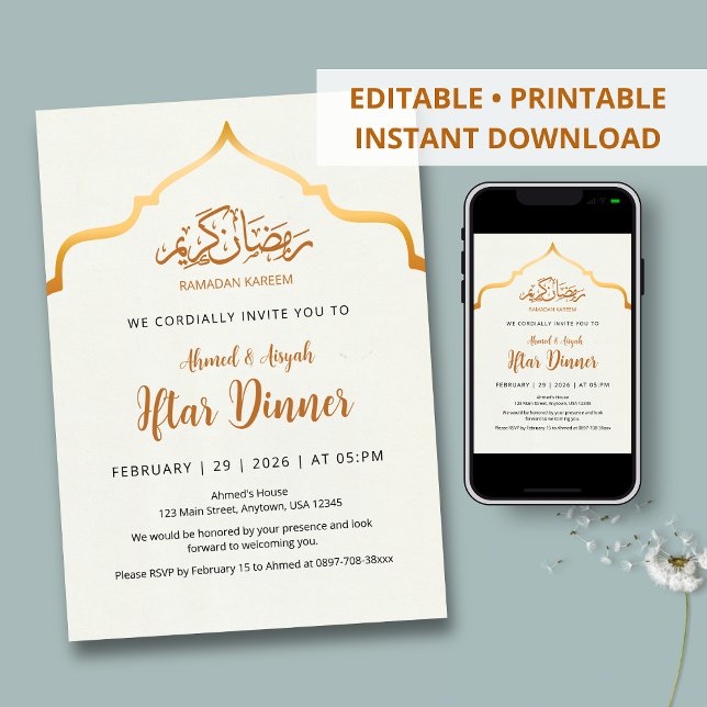 Invitación Royal Gold Ornamental Arch Iftar Dinner Invitation (Subido por el creador)