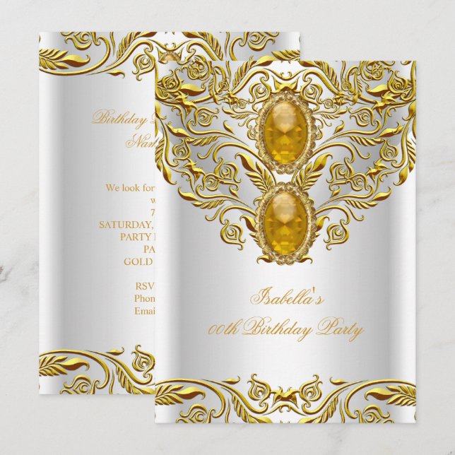 Invitación Royal Gold sobre fiesta de cumpleaños de élite ele (Anverso / Reverso)
