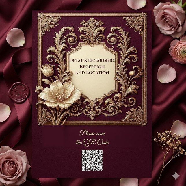Invitación Royal Golden Burgundy Baroque Ivory Tulips Wedding (Royal Golden Burgundy Baroque Ivory Tulips Wedding Invitation)