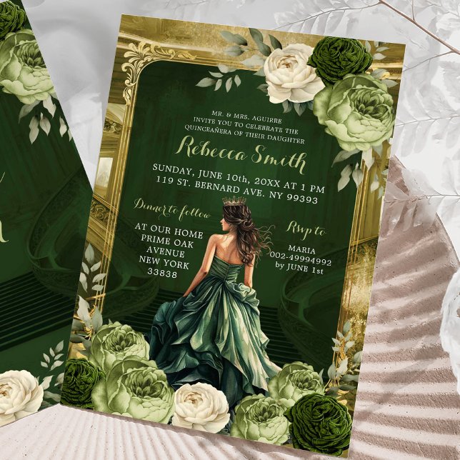 Invitación Royal Grand Palace Sage & Hunter Green Mis Quince (Subido por el creador)
