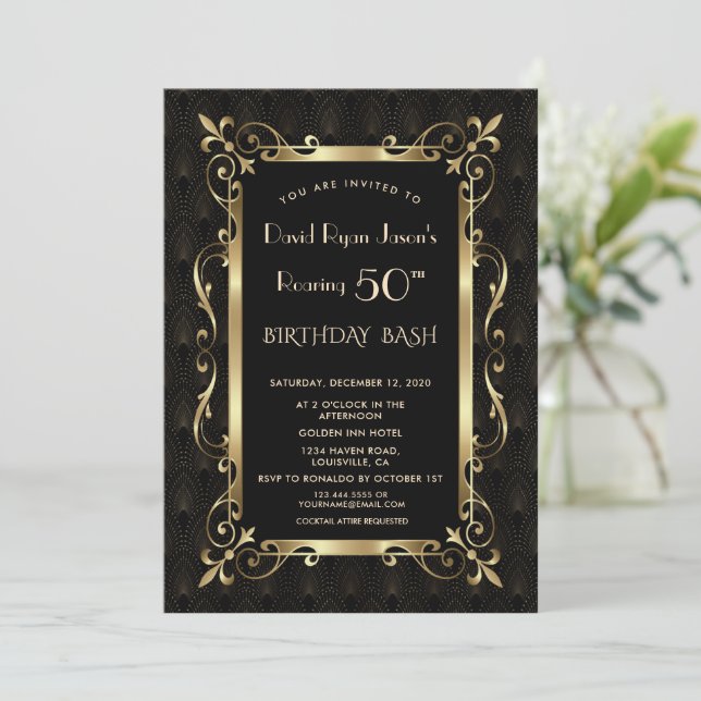 Invitación Royal Great Gatsby Roaring 50th Birthday Bash (Anverso de pie)