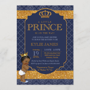 Invitación Royal Little Prince Navy Blue Gold Baby Shower