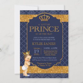 Invitación Royal Little Prince Navy Blue Gold Baby Shower