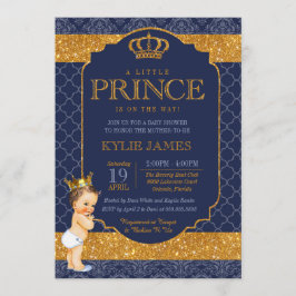 Invitación Royal Little Prince Navy Blue Gold Baby Shower