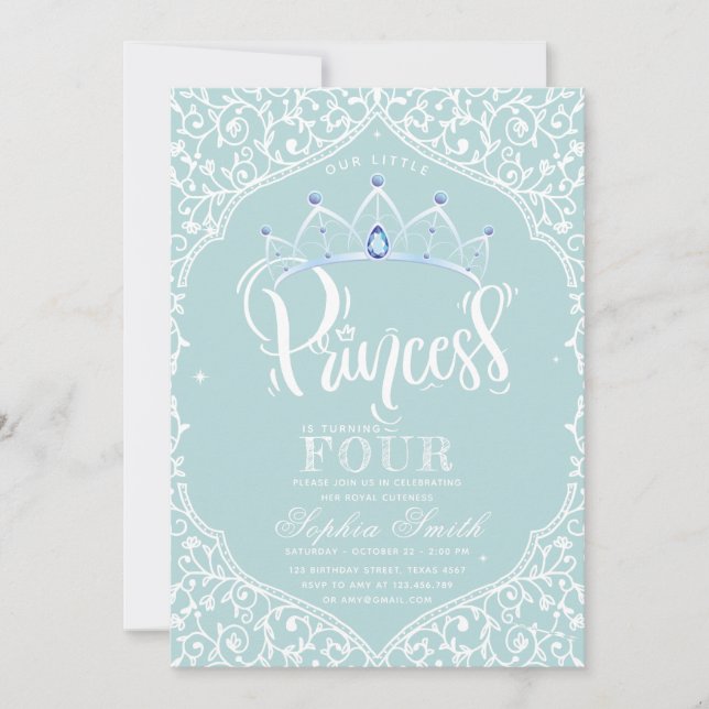 Invitación Royal Little Princess Blue Ornamental (Anverso)